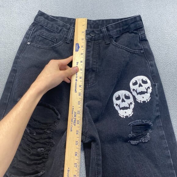 Romwe Grundge Gothic Black Skull Jeans Size Small,Y2K,Teens,High‎ Rise - Picture 7 of 15